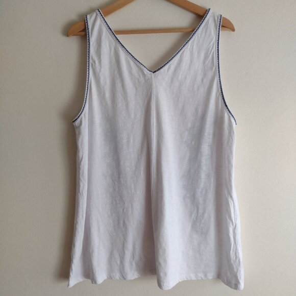 Garnet Hill Embroidered Tank Top XL Navy on White Relaxed Fit Cotton Shirt - Picture 7 of 8